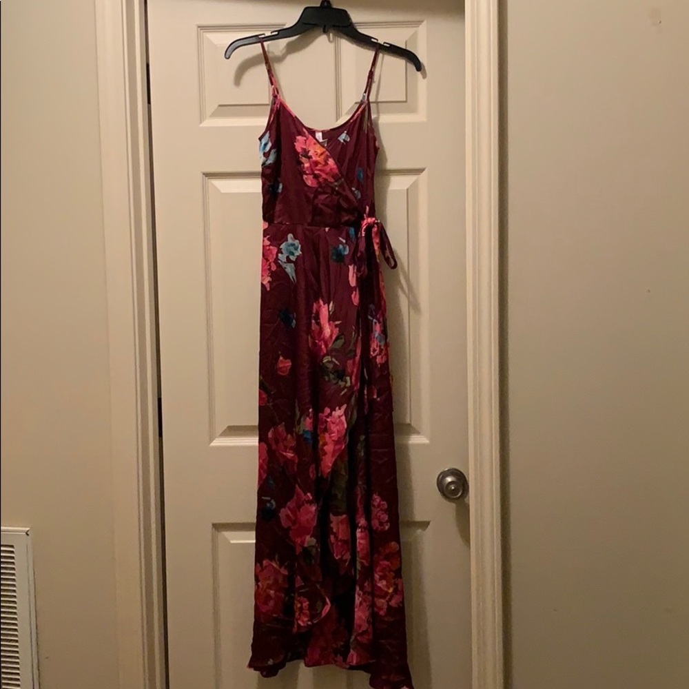Xhilaration Burgundy Floral Wrap Maxi Dress